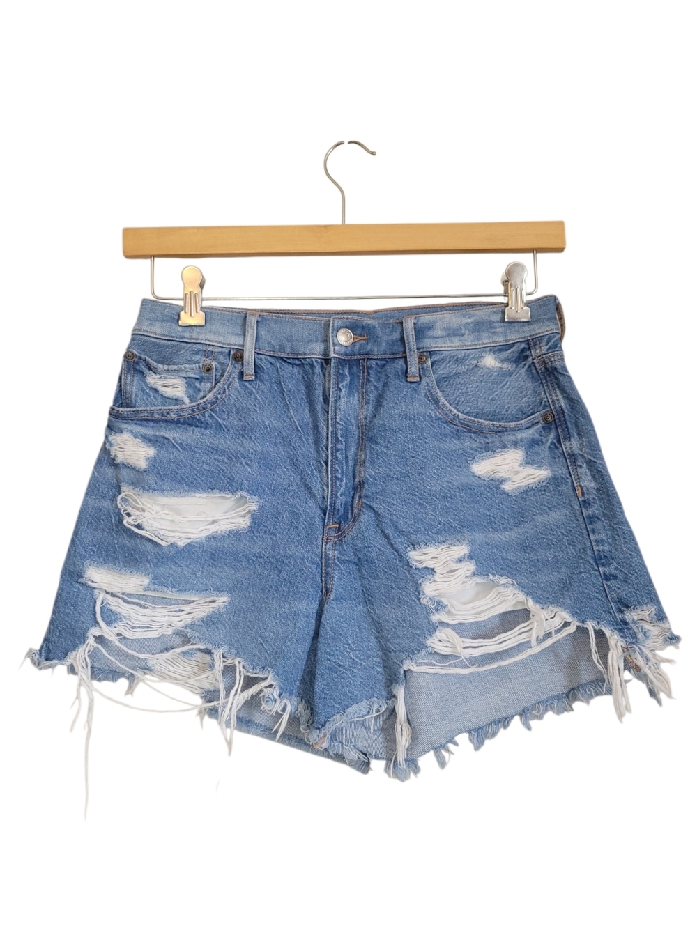 American Eagle Highest Rise 90s Boyfriend Shorts 8 Distressed Frayed Denim